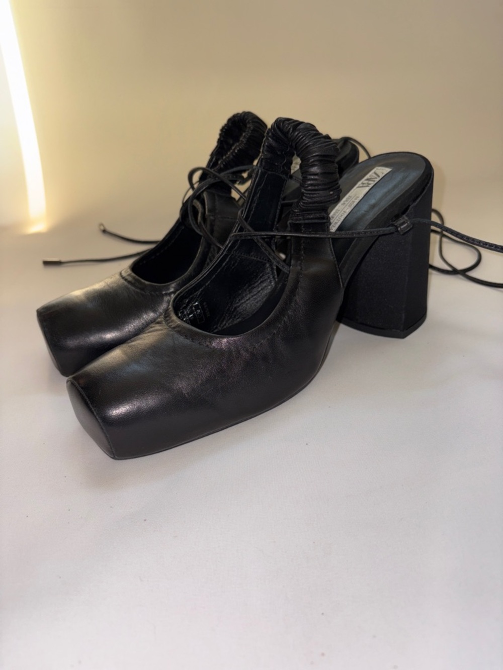 Zara Ballet Style High Heel Black Square-Toe Block Slingback - Picture 2 of 11